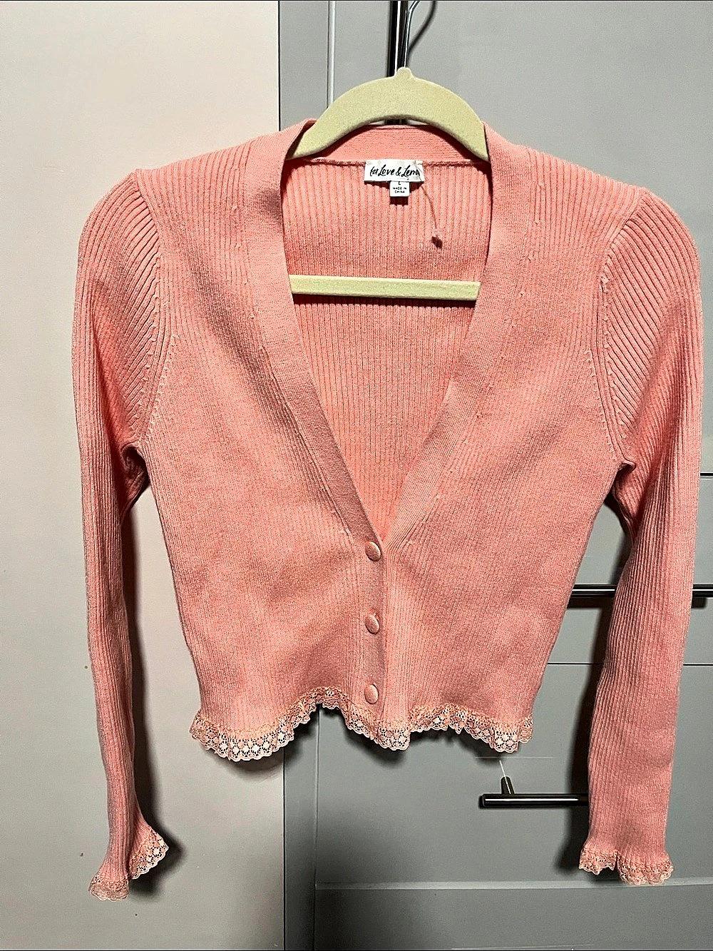 for love & lemons Nina Cardigan Pink Lace Hem Size Large